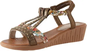 Women Rhinestone Decor Slingback Sandals Fashion Summer Wedge Sandals Open Toe Bohemian Women's Shoes