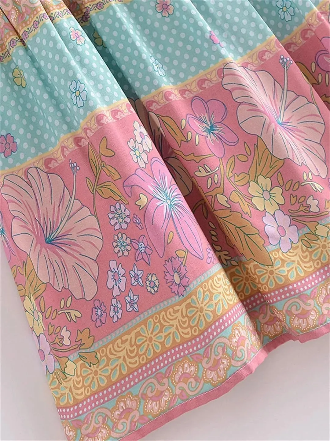 Women Summer Tassel Elastic Waist Skirt Floral Printed Rayon Beach Bohemian Pleated Maxi Skirts