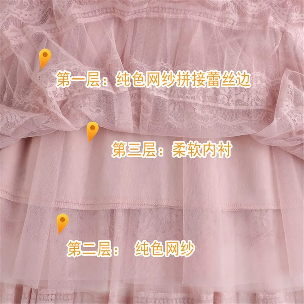 Women Tulle Midi Skirts Lining Mesh Lace Patchwork Dance Bridesmaids Skirt