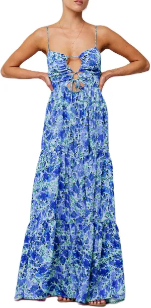 Women Y2k Boho Maxi Floral Print Dress Spaghetti Strap Front Tie Up Dresses Flowy Cami Beach Vacation Sundress