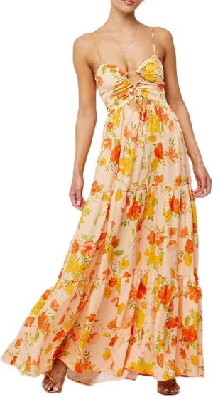 Women Y2k Boho Maxi Floral Print Dress Spaghetti Strap Front Tie Up Dresses Flowy Cami Beach Vacation Sundress