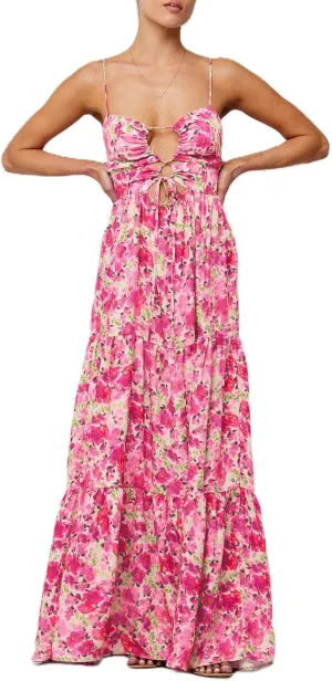 Women Y2k Boho Maxi Floral Print Dress Spaghetti Strap Front Tie Up Dresses Flowy Cami Beach Vacation Sundress