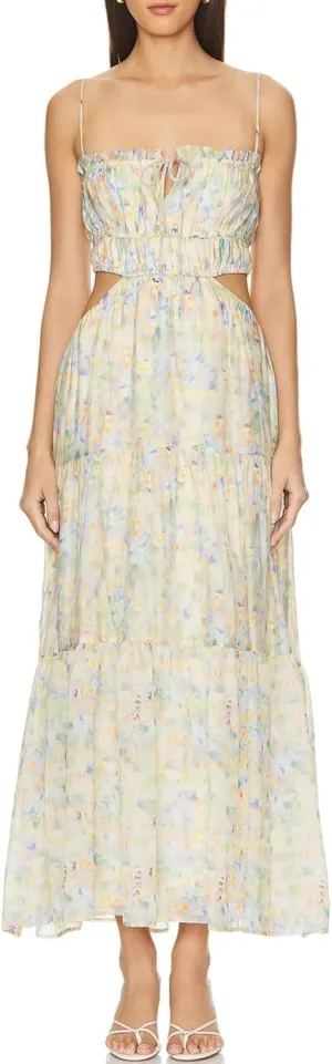 Women Y2k Boho Maxi Floral Print Dress Spaghetti Strap Front Tie Up Dresses Flowy Cami Beach Vacation Sundress