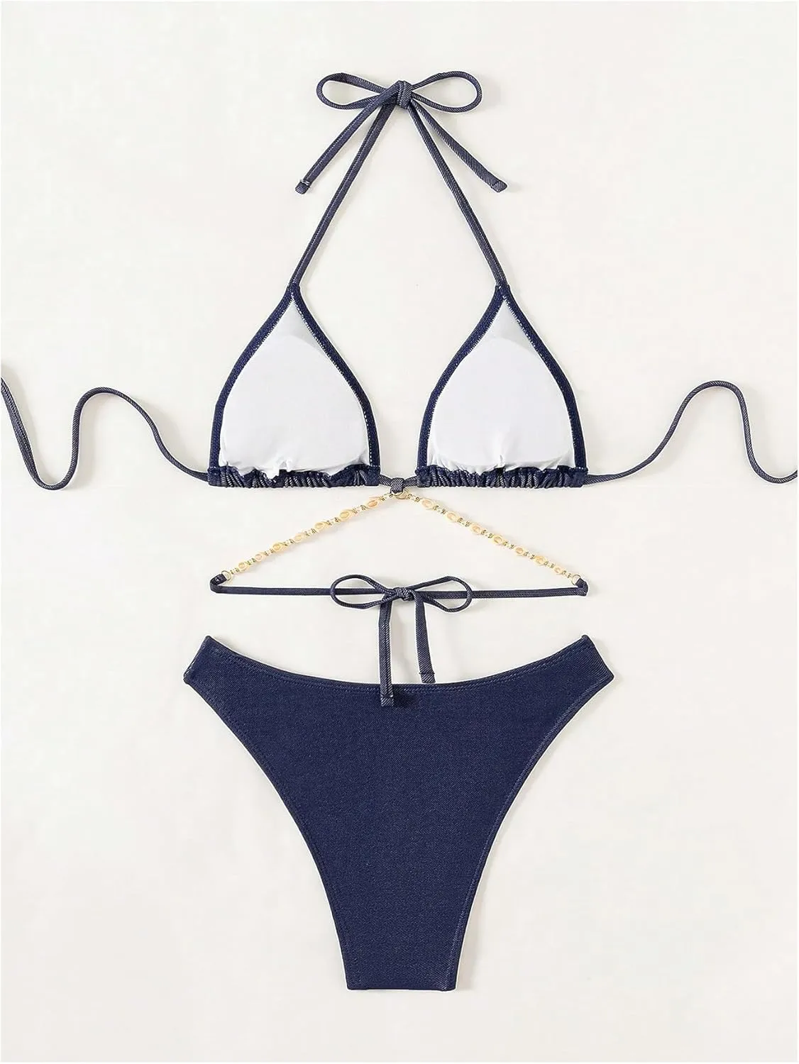 Women's 2 Piece Halter String Bikini Sets Backless Shell High Cut Swimsuit Bathing Suit