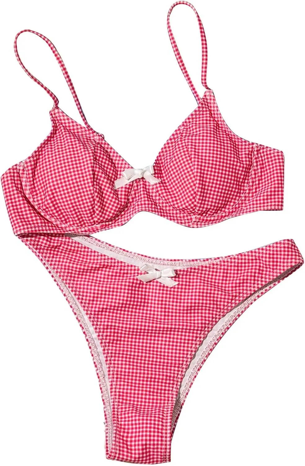Women's 2 Piece Y2K Gingham Bow Front Bikini Set Underwire Bikini Thong Swimsuit High Waisted Bathing Suit Beachwear