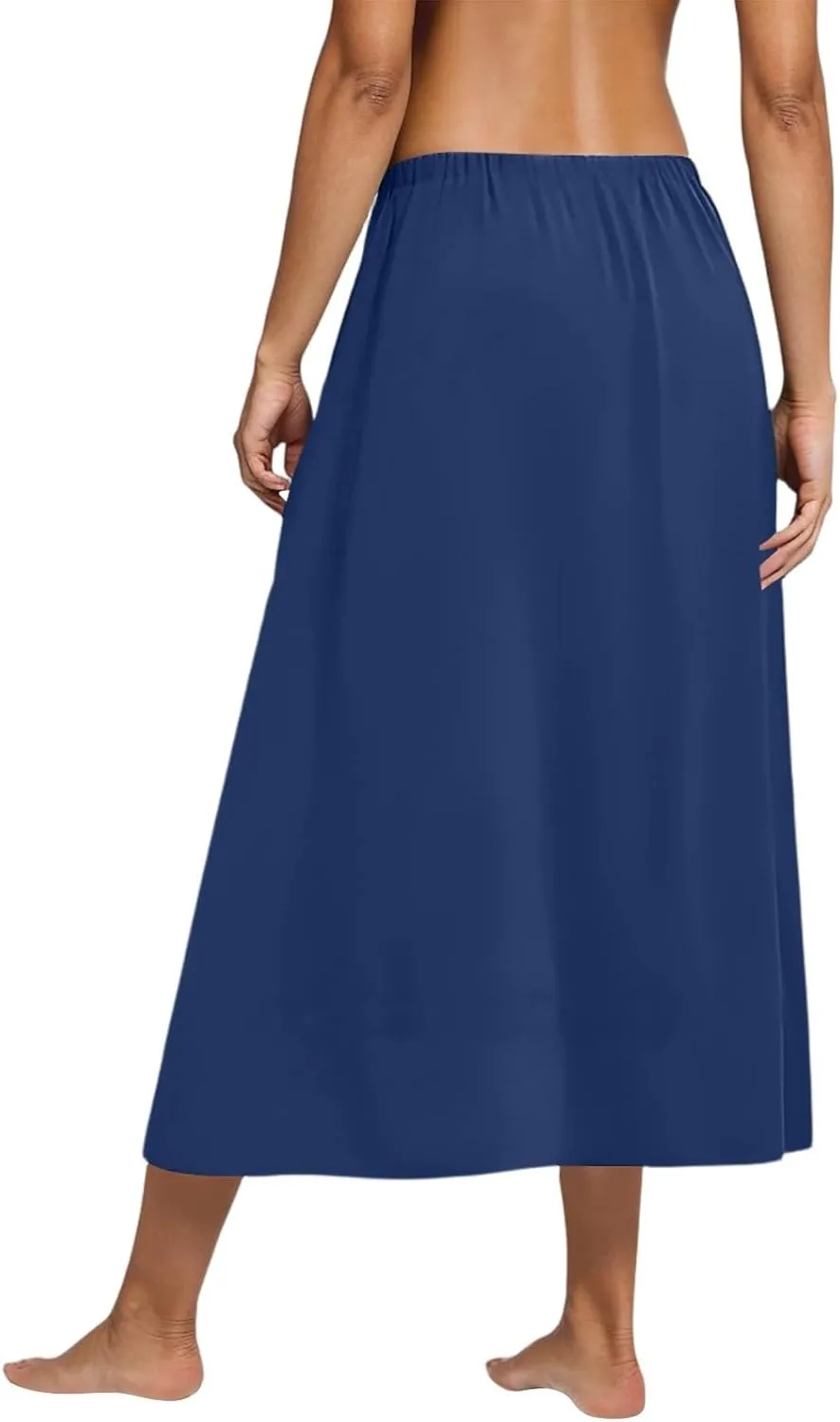 Women's 2025 Spring Summer Stretch Waist Casual Flowy Swing Smocked A Line Beach Long Skirts, S-2XL