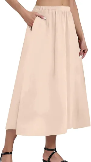 Women's 2025 Spring Summer Stretch Waist Casual Flowy Swing Smocked A Line Beach Long Skirts, S-2XL