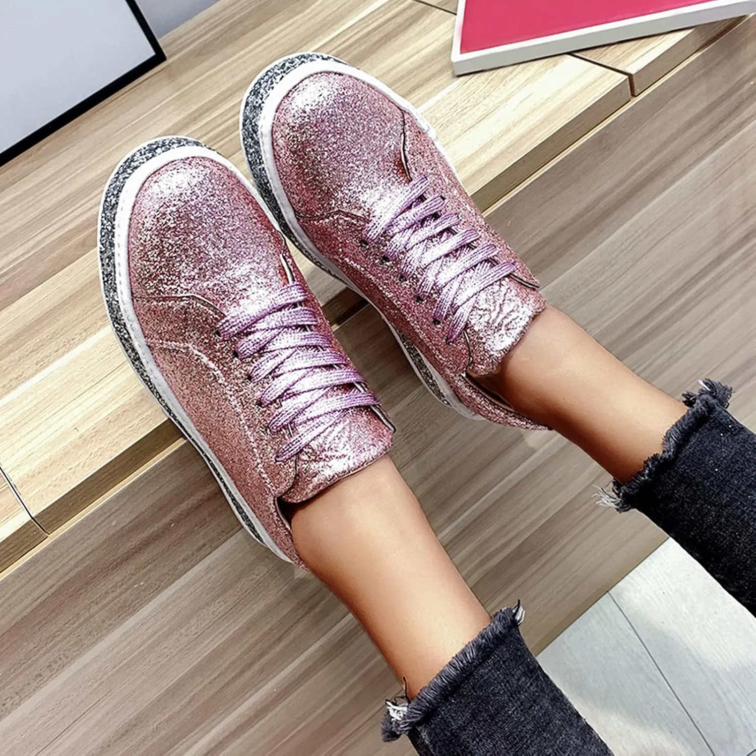 Womens All Black Platform Sneakers Walking Shoes Women Comfort Travel Sneakers Slip Ons for Women Black and Pink Womens Fashion Sneakers Size 10.5 Zapatos para Mujeres