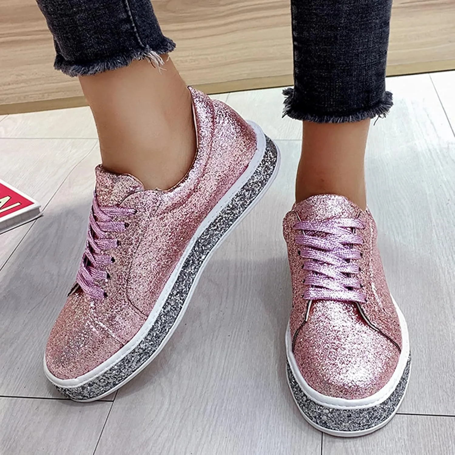 Womens All Black Platform Sneakers Walking Shoes Women Comfort Travel Sneakers Slip Ons for Women Black and Pink Womens Fashion Sneakers Size 10.5 Zapatos para Mujeres