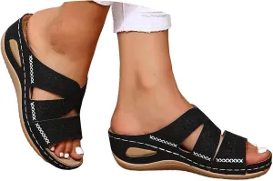 Womens Arch Support Sandals, Walking Sandals for Women Dressy Summer Comfortable Orthopedic Sandal Slip On Recovery Sandal Breathable Hollow Out Shoes Casual Slippers