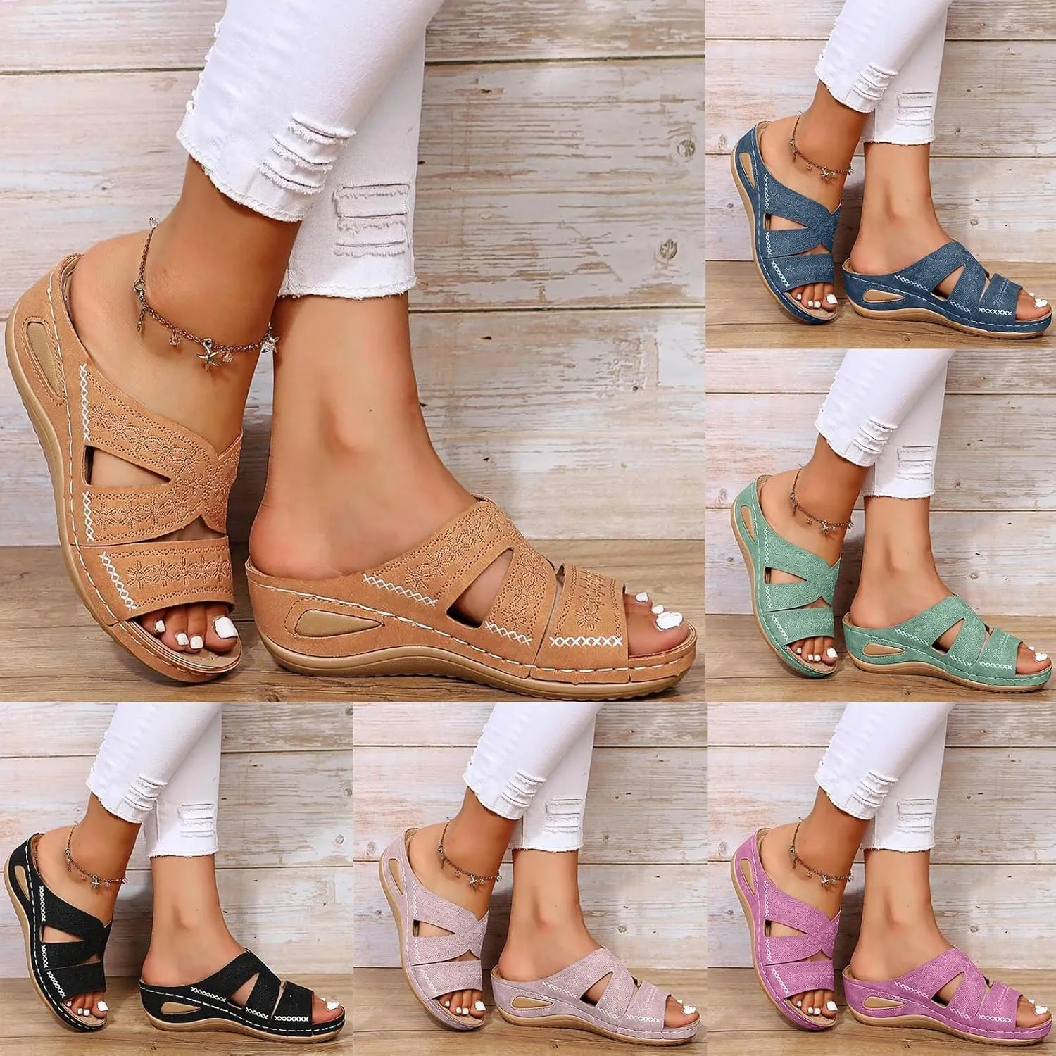 Womens Arch Support Sandals, Walking Sandals for Women Dressy Summer Comfortable Orthopedic Sandal Slip On Recovery Sandal Breathable Hollow Out Shoes Casual Slippers