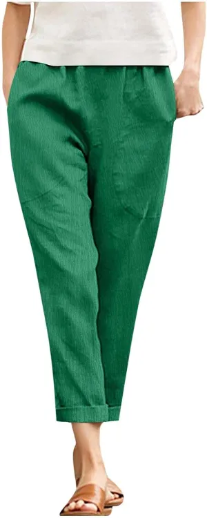 Women's Baggy Wide Leg Pants Summer Trendy Casual Clothes Loose Drawstring Elastic Waist Palazzo Pants with Pockets