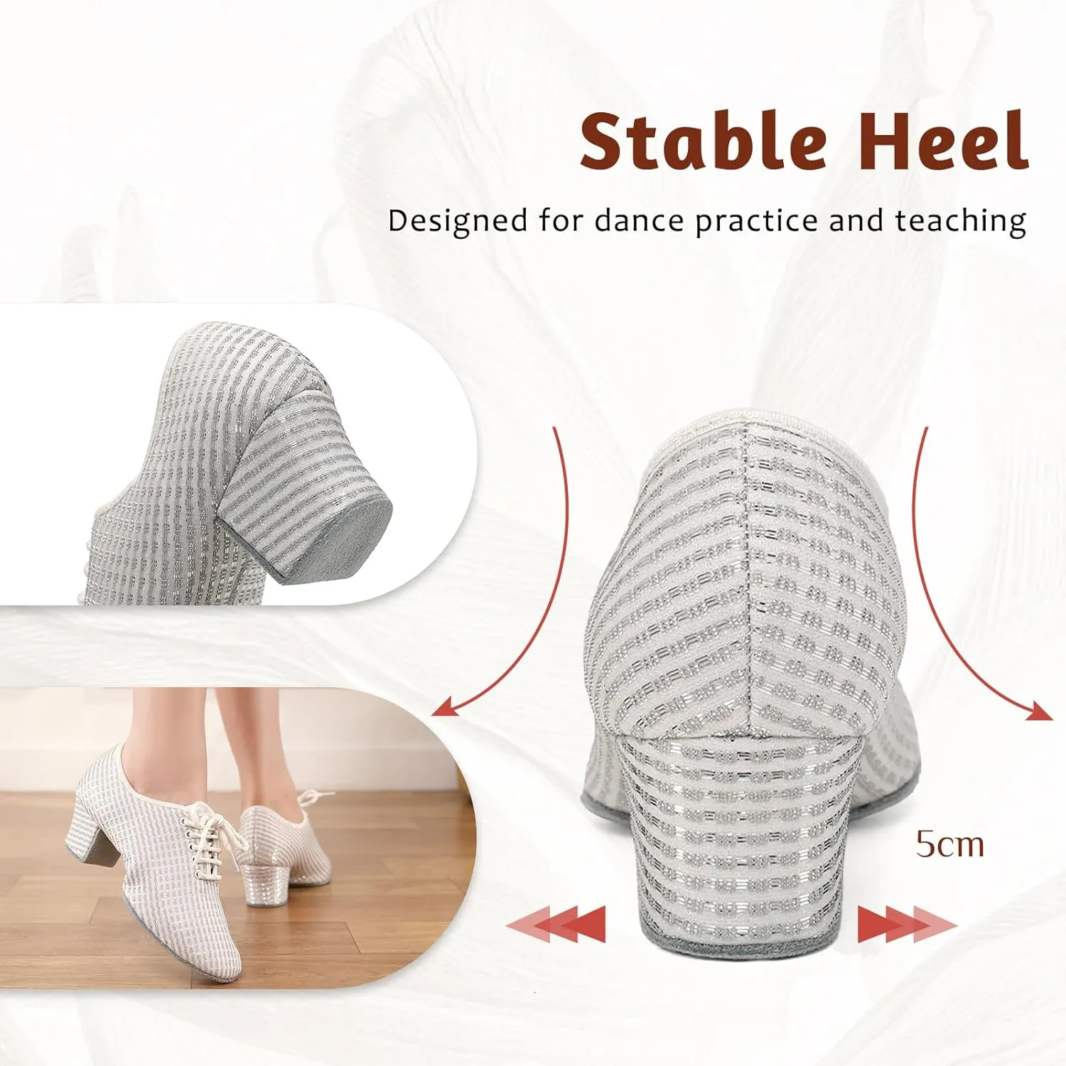 Women's Ballroom Dance Shoes Closed Toe Lace up Low Heel Latin Tango Teaching Professional Practice Dance Shoes,Model LHD-301-5cm Heel