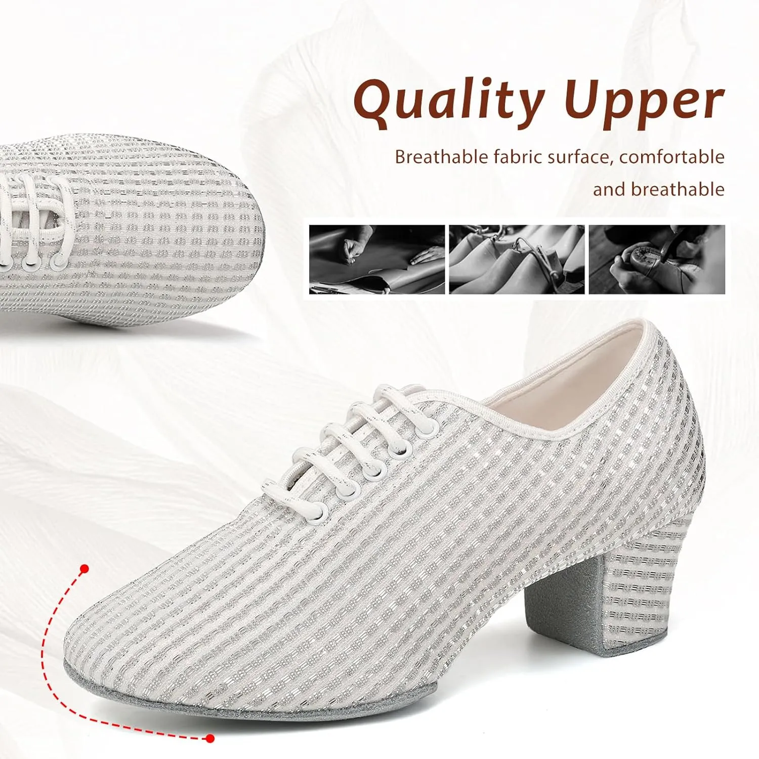 Women's Ballroom Dance Shoes Closed Toe Lace up Low Heel Latin Tango Teaching Professional Practice Dance Shoes,Model LHD-301-5cm Heel