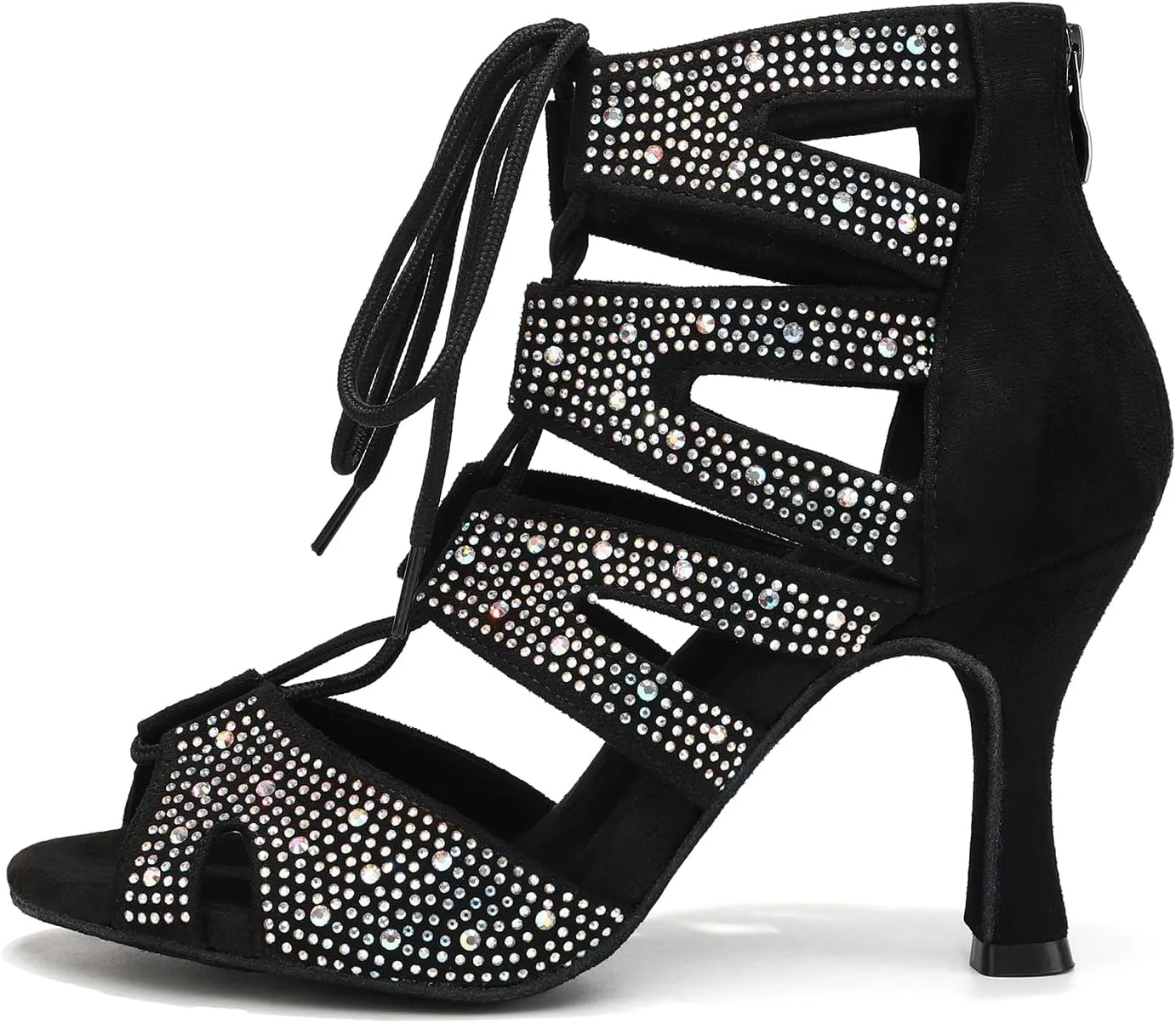 Women's Ballroom Latin Salsa Dance Shoes Lace-Up Open-Toe Dance Boots Heels,YCL570