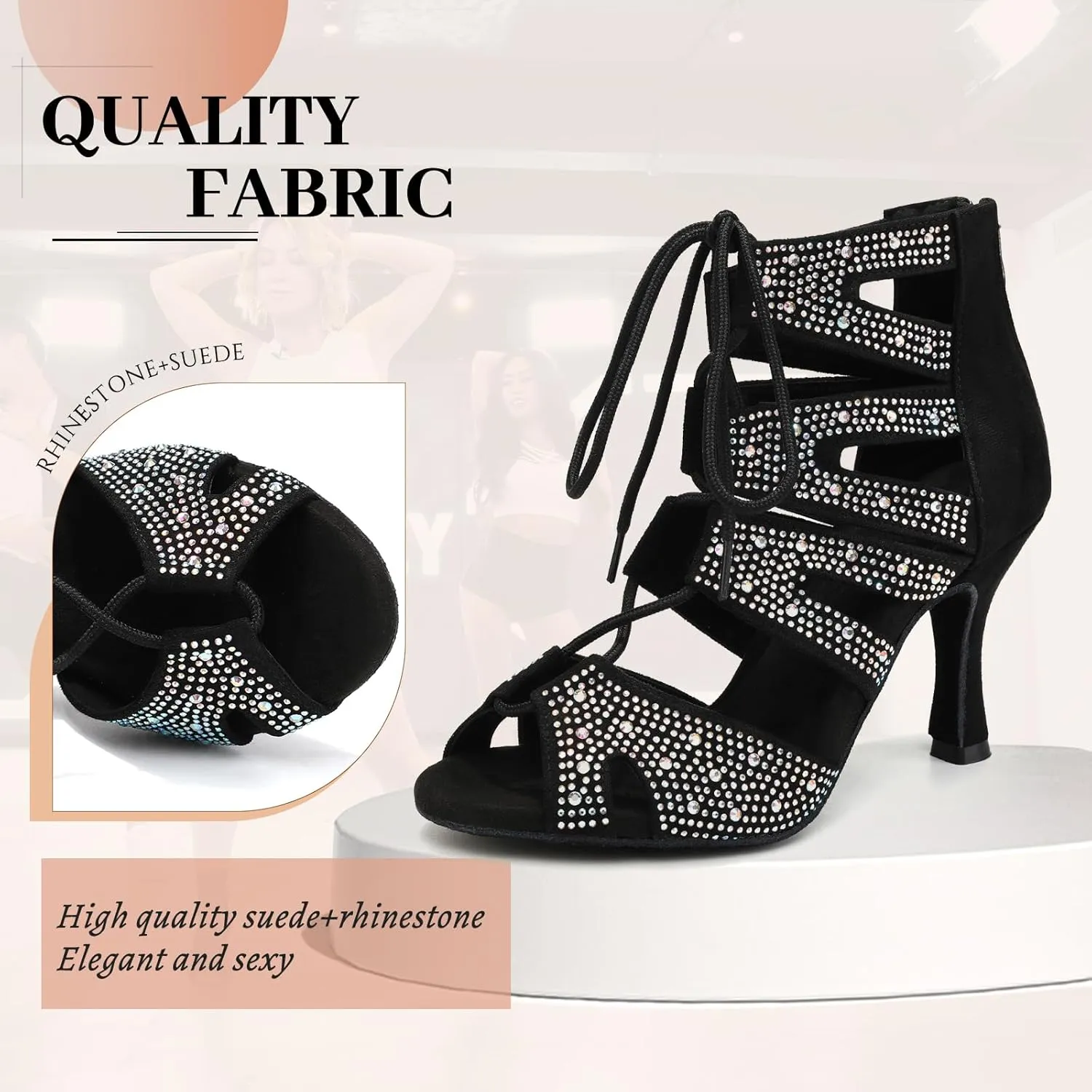 Women's Ballroom Latin Salsa Dance Shoes Lace-Up Open-Toe Dance Boots Heels,YCL570