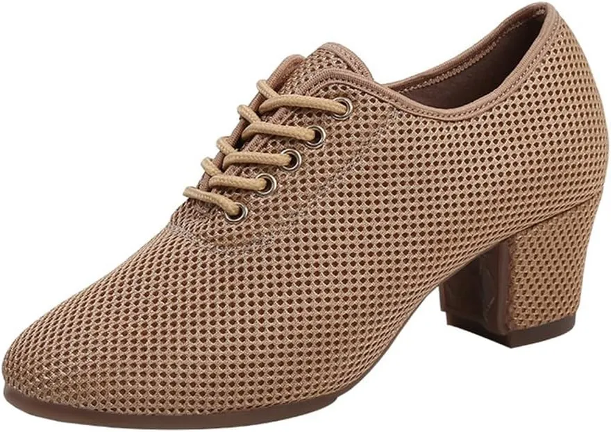 Women's Ballroom Practice Shoes, Lace-Up Modern Salsa Teaching Shoes Professional Performance Dance Shoes for Female