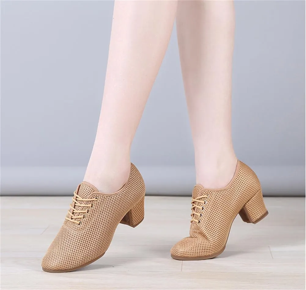 Women's Ballroom Practice Shoes, Lace-Up Modern Salsa Teaching Shoes Professional Performance Dance Shoes for Female