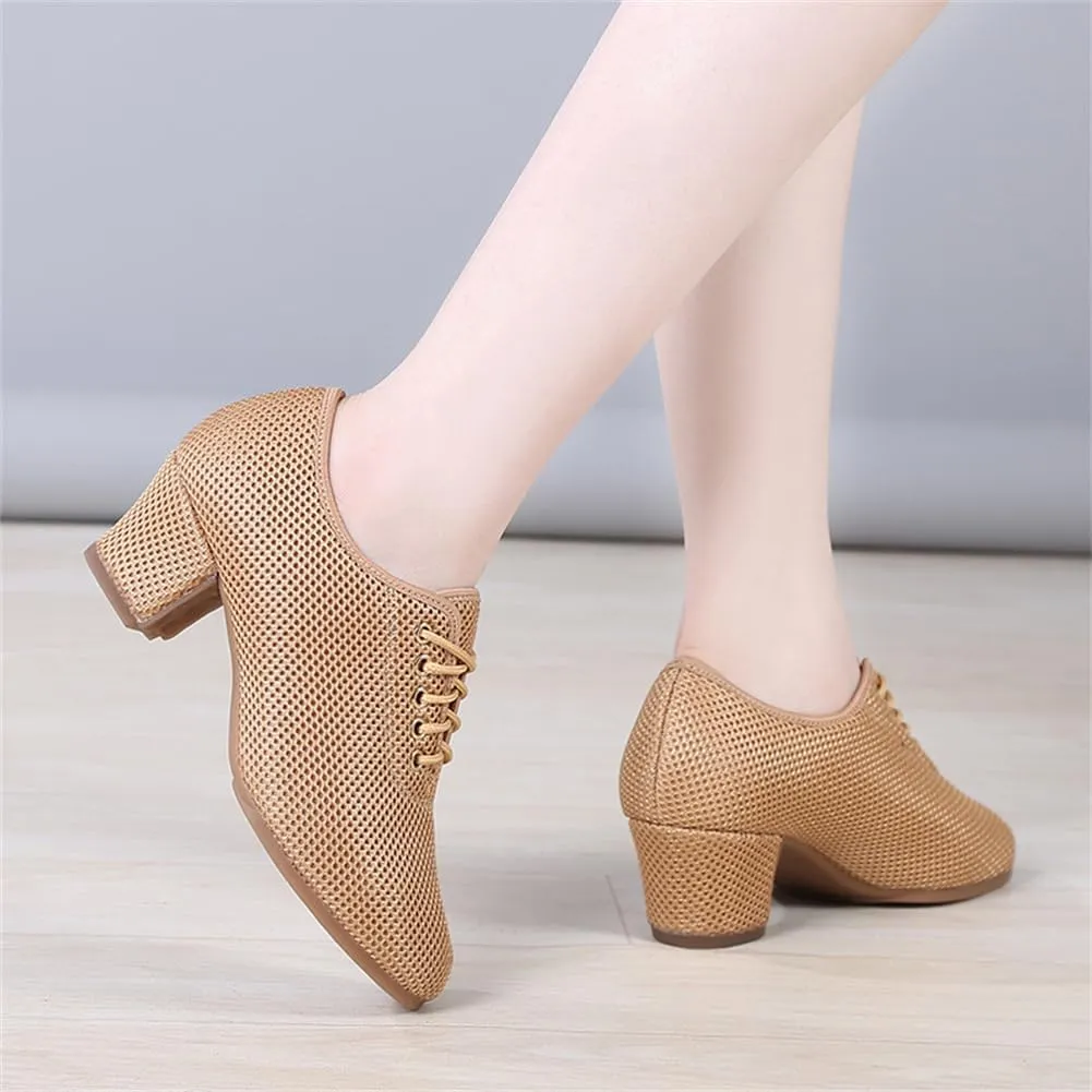 Women's Ballroom Practice Shoes, Lace-Up Modern Salsa Teaching Shoes Professional Performance Dance Shoes for Female