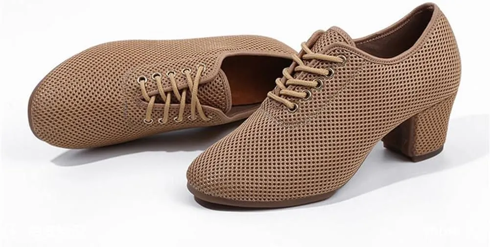 Women's Ballroom Practice Shoes, Lace-Up Modern Salsa Teaching Shoes Professional Performance Dance Shoes for Female