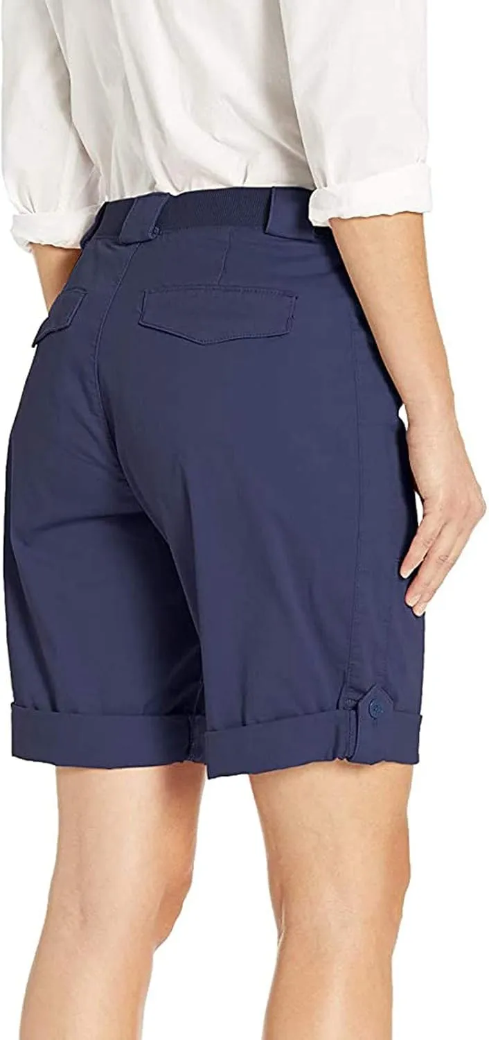 Women's Bermuda Shorts Casual High Waist Shorts Relaxed Fit Summer Pleated Cargo Button Shorts with Pockets