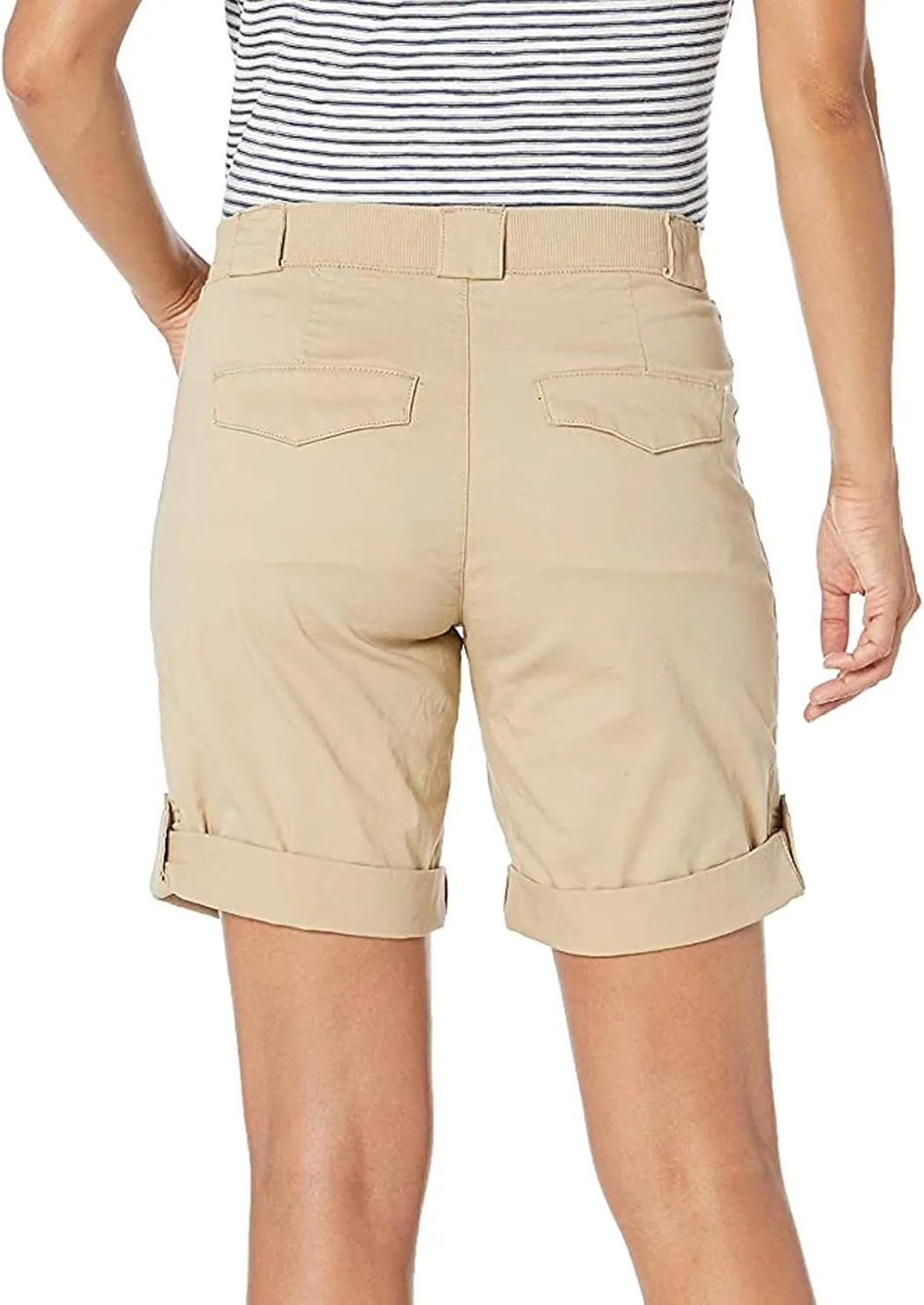 Women's Bermuda Shorts Casual High Waist Shorts Relaxed Fit Summer Pleated Cargo Button Shorts with Pockets
