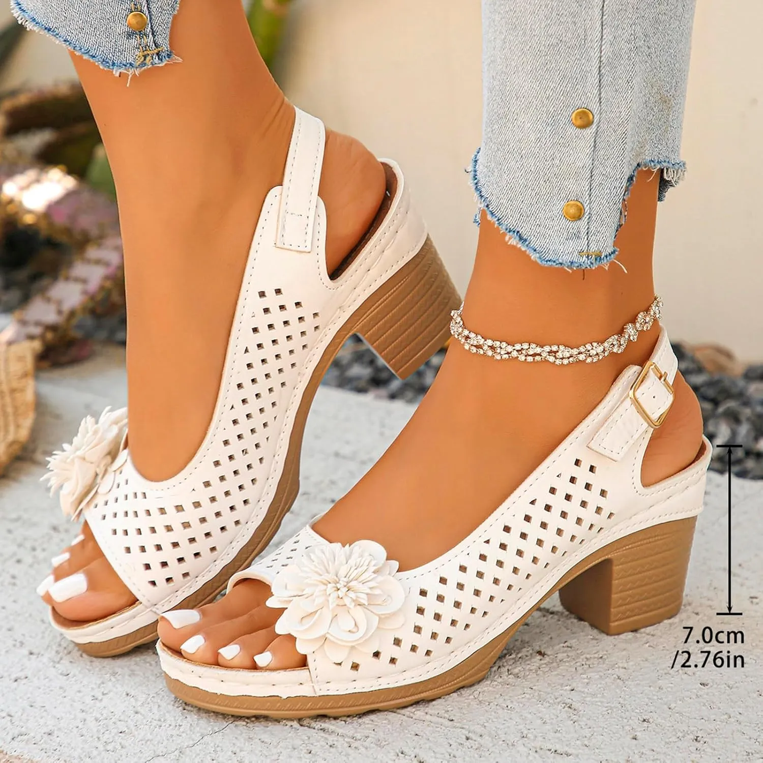 Womens Block Heel Sandals Summer Open Toe Ankle Buckle Strap Chunky Casual Platform Wedge Fashion Footwear Solid Color Sandal 2025 Dressy Wedges Hollow Out Heels Comfortable Dress Shoes