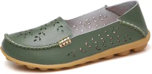 Womens Boat Shoes Casual Breathable Loafers for Walking Slip On Nurse Shoes Comfortable Flat Sandals Hollow Out Faux Leather Summer Shoe for All Day Wear