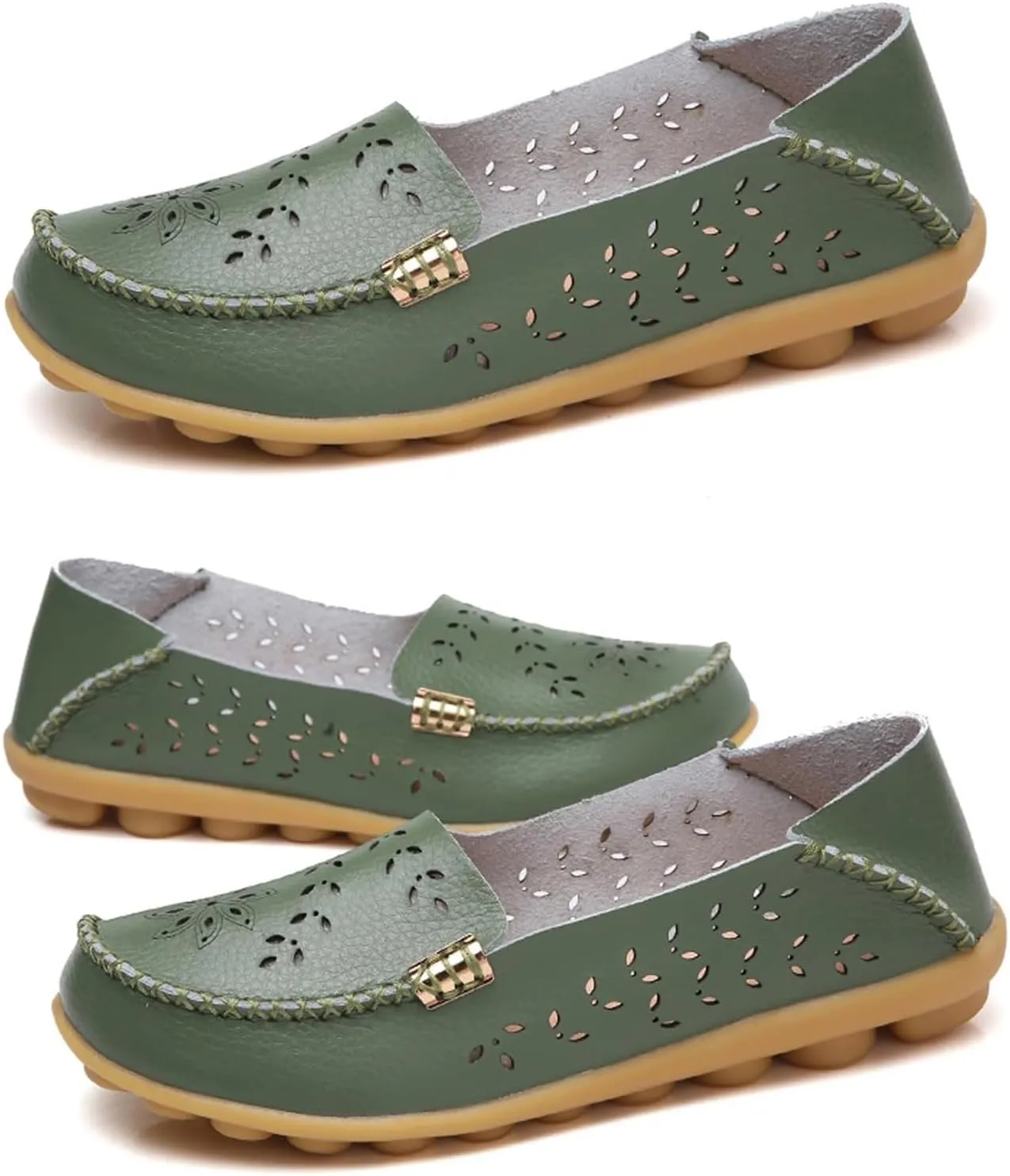 Womens Boat Shoes Casual Breathable Loafers for Walking Slip On Nurse Shoes Comfortable Flat Sandals Hollow Out Faux Leather Summer Shoe for All Day Wear