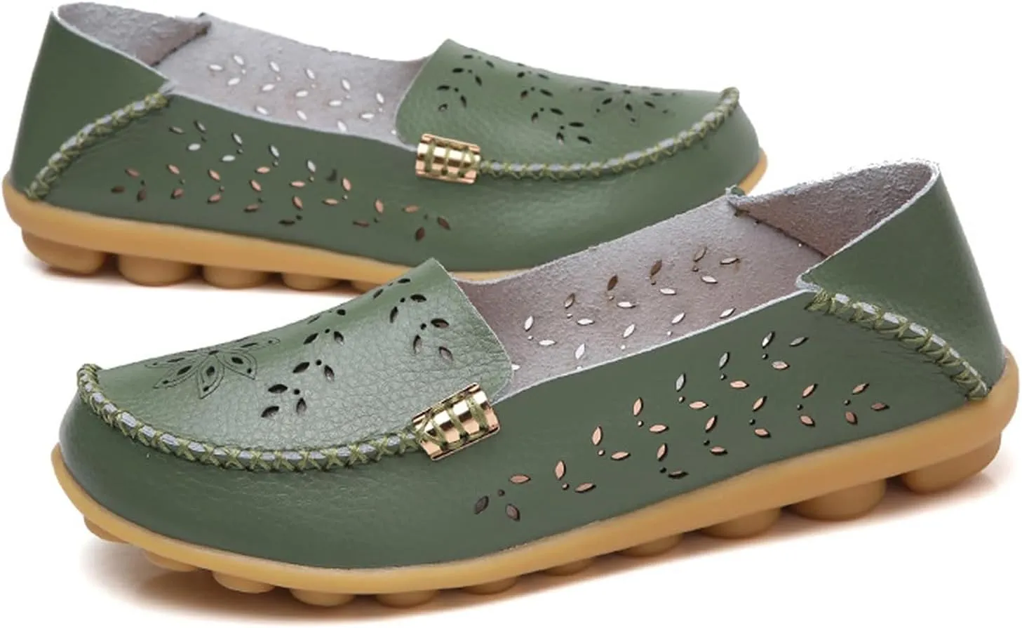 Womens Boat Shoes Casual Breathable Loafers for Walking Slip On Nurse Shoes Comfortable Flat Sandals Hollow Out Faux Leather Summer Shoe for All Day Wear