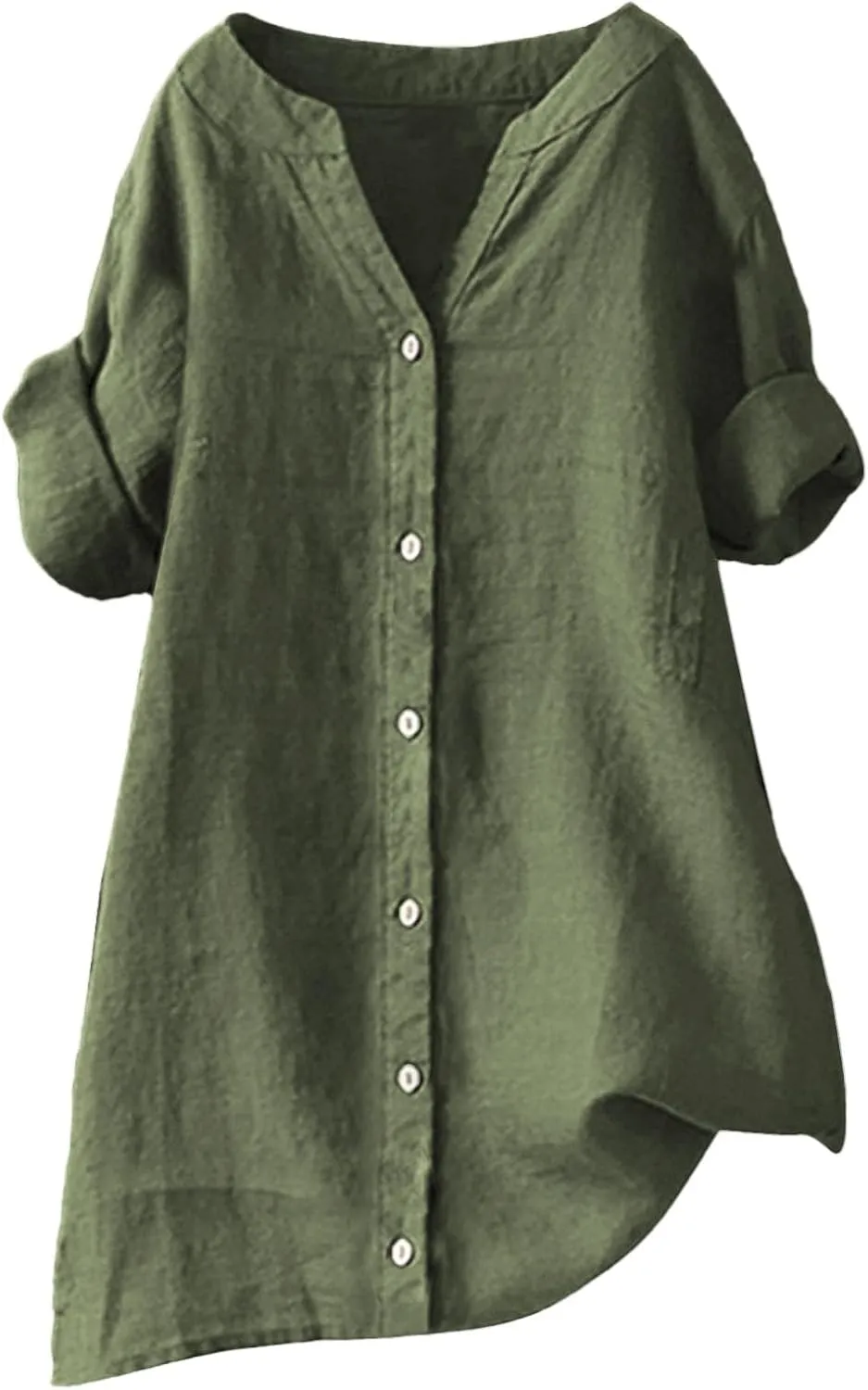 Womens Button Down Shirts Linen Cotton Solid Short Sleeve Blouses V Neck Leisure Top 2025 Summer Oversized Loose