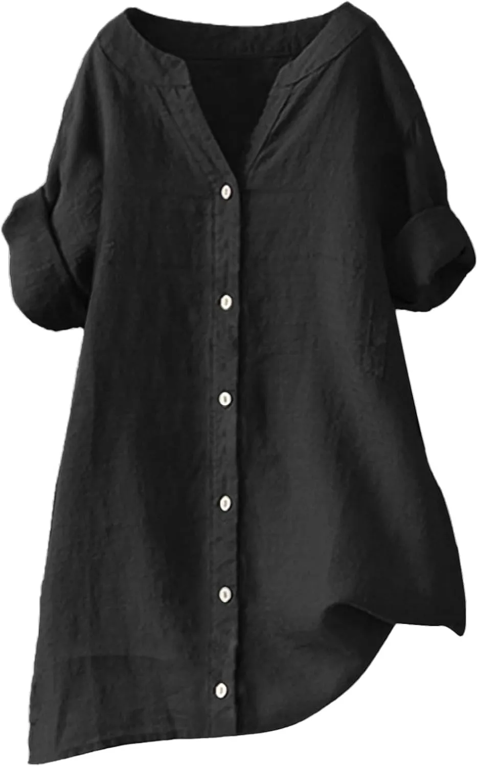 Womens Button Down Shirts Linen Cotton Solid Short Sleeve Blouses V Neck Leisure Top 2025 Summer Oversized Loose
