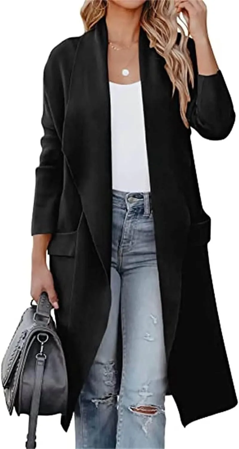 Women's Cardigan Sweater Casual Open Front Jackets Knitted Sweaters 2023 Fall Winter Lapel Trench Coat with Pockets