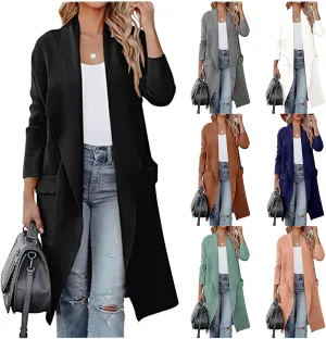 Women's Cardigan Sweater Casual Open Front Jackets Knitted Sweaters 2023 Fall Winter Lapel Trench Coat with Pockets