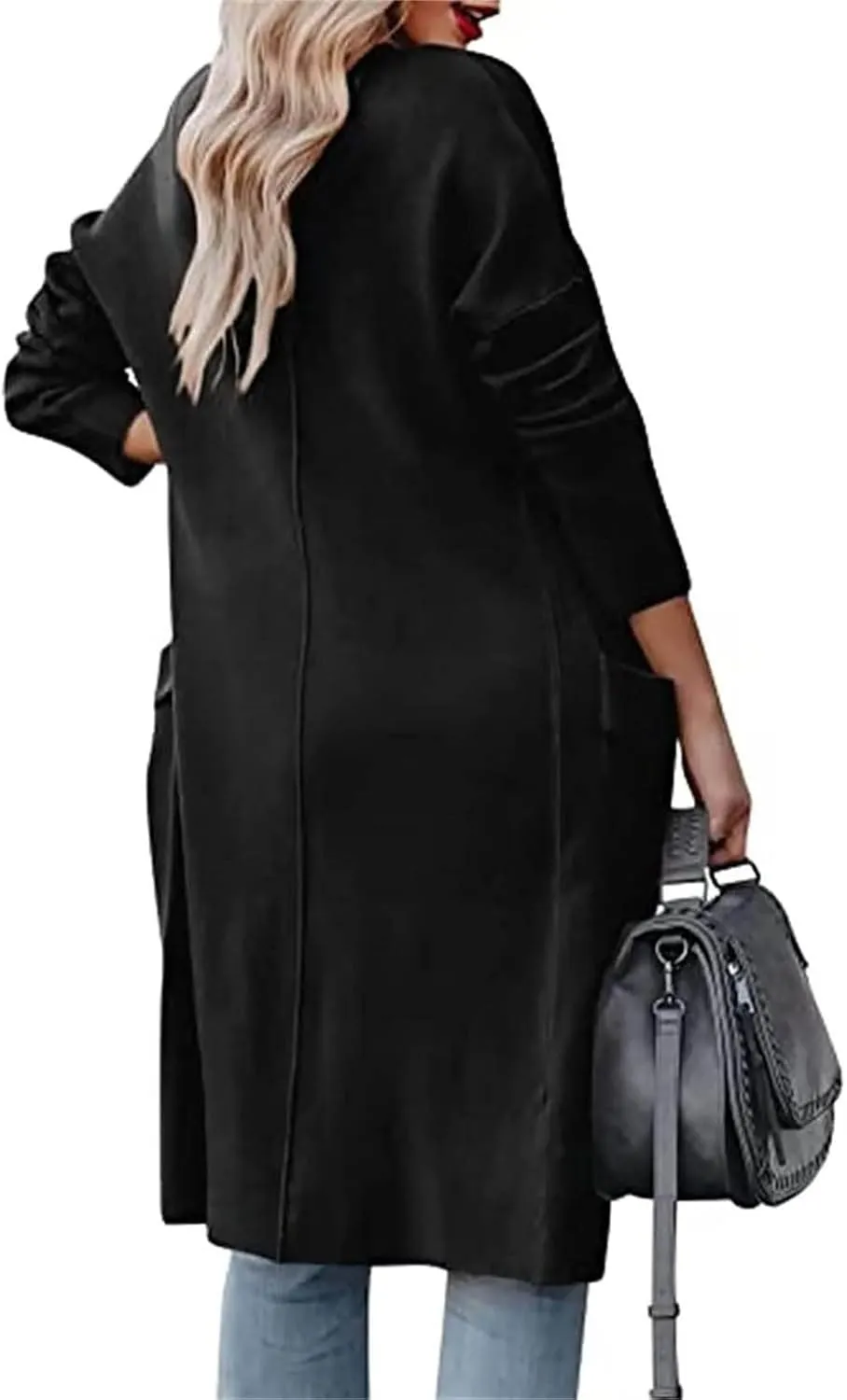 Women's Cardigan Sweater Casual Open Front Jackets Knitted Sweaters 2023 Fall Winter Lapel Trench Coat with Pockets