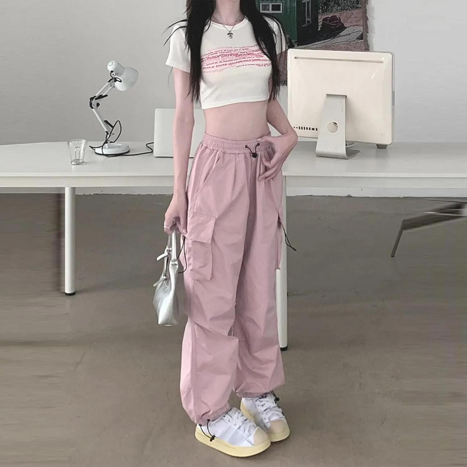 Womens Cargo Pants High Waist Baggy Relaxed Fit Trousers with Pockets Loose Jogger Goth Grunge Y2K Clothes