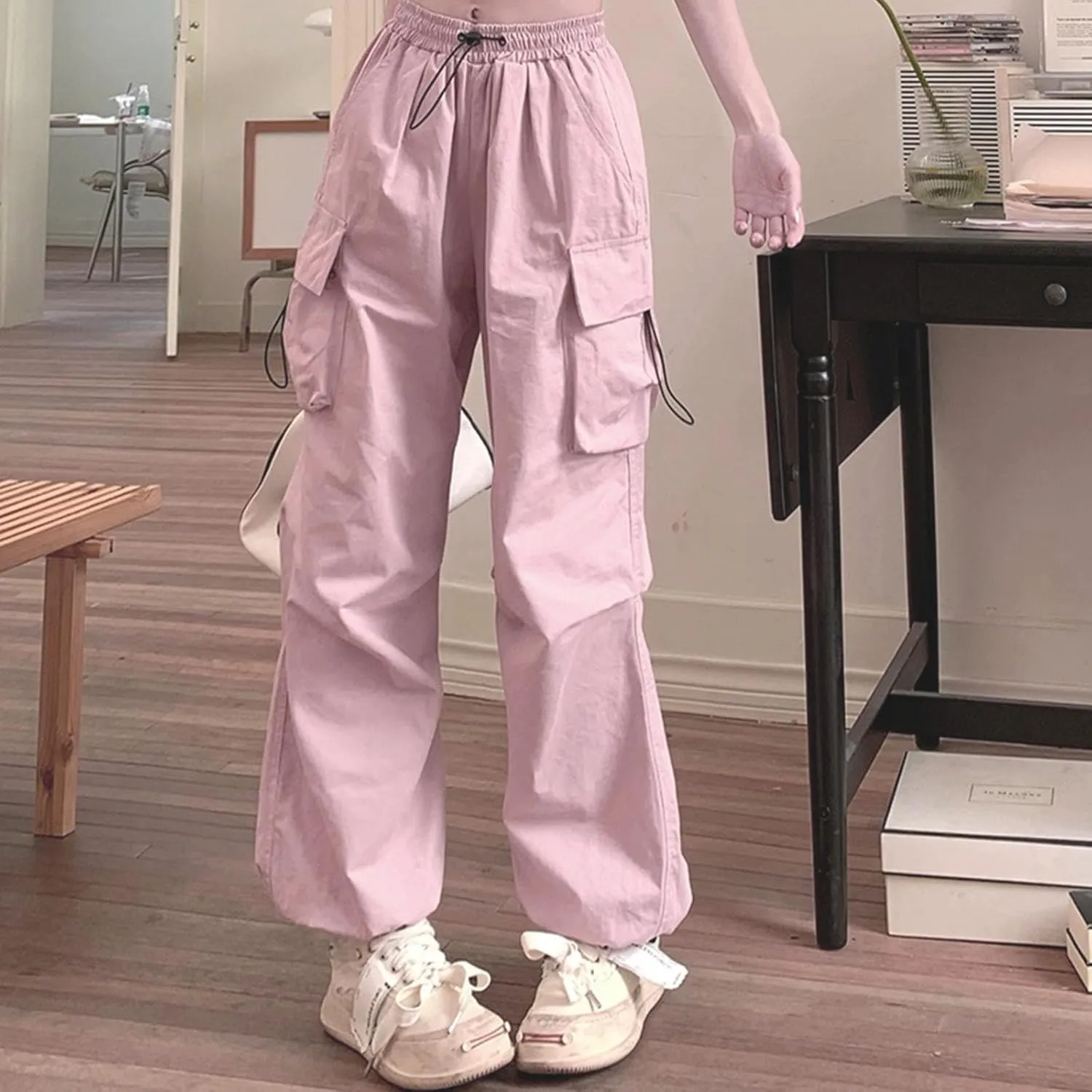 Womens Cargo Pants High Waist Baggy Relaxed Fit Trousers with Pockets Loose Jogger Goth Grunge Y2K Clothes