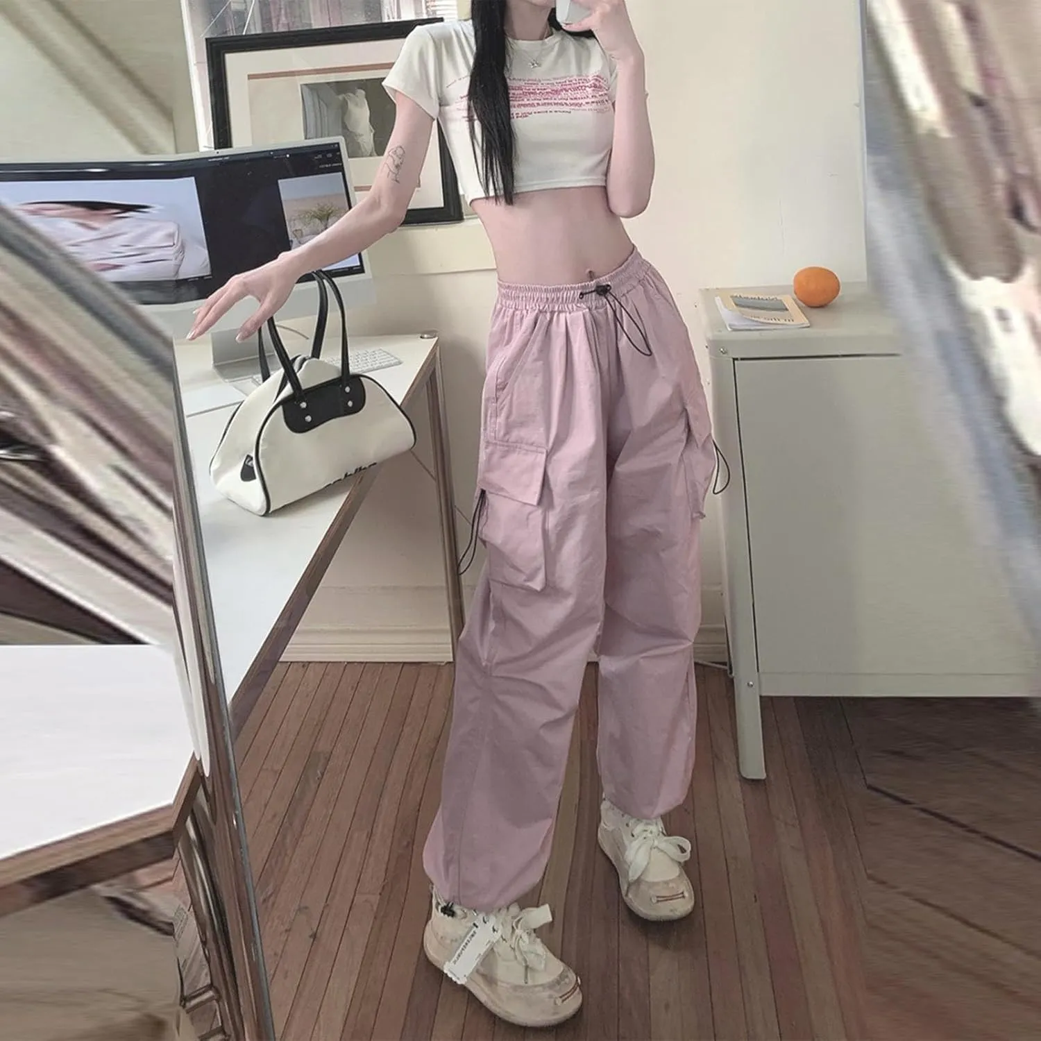 Womens Cargo Pants High Waist Baggy Relaxed Fit Trousers with Pockets Loose Jogger Goth Grunge Y2K Clothes