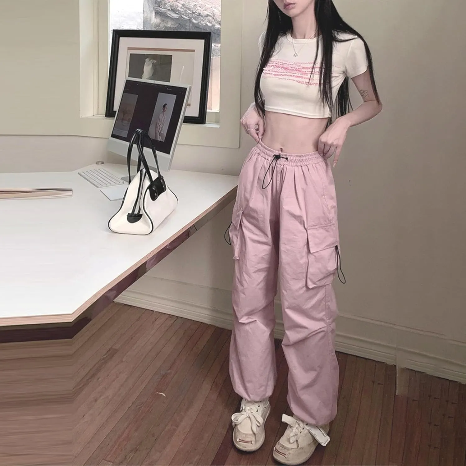 Womens Cargo Pants High Waist Baggy Relaxed Fit Trousers with Pockets Loose Jogger Goth Grunge Y2K Clothes
