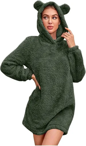 Women's Casual Fall Winter Casual Cute Long Sleeve Solid Color Hoodie Dresses