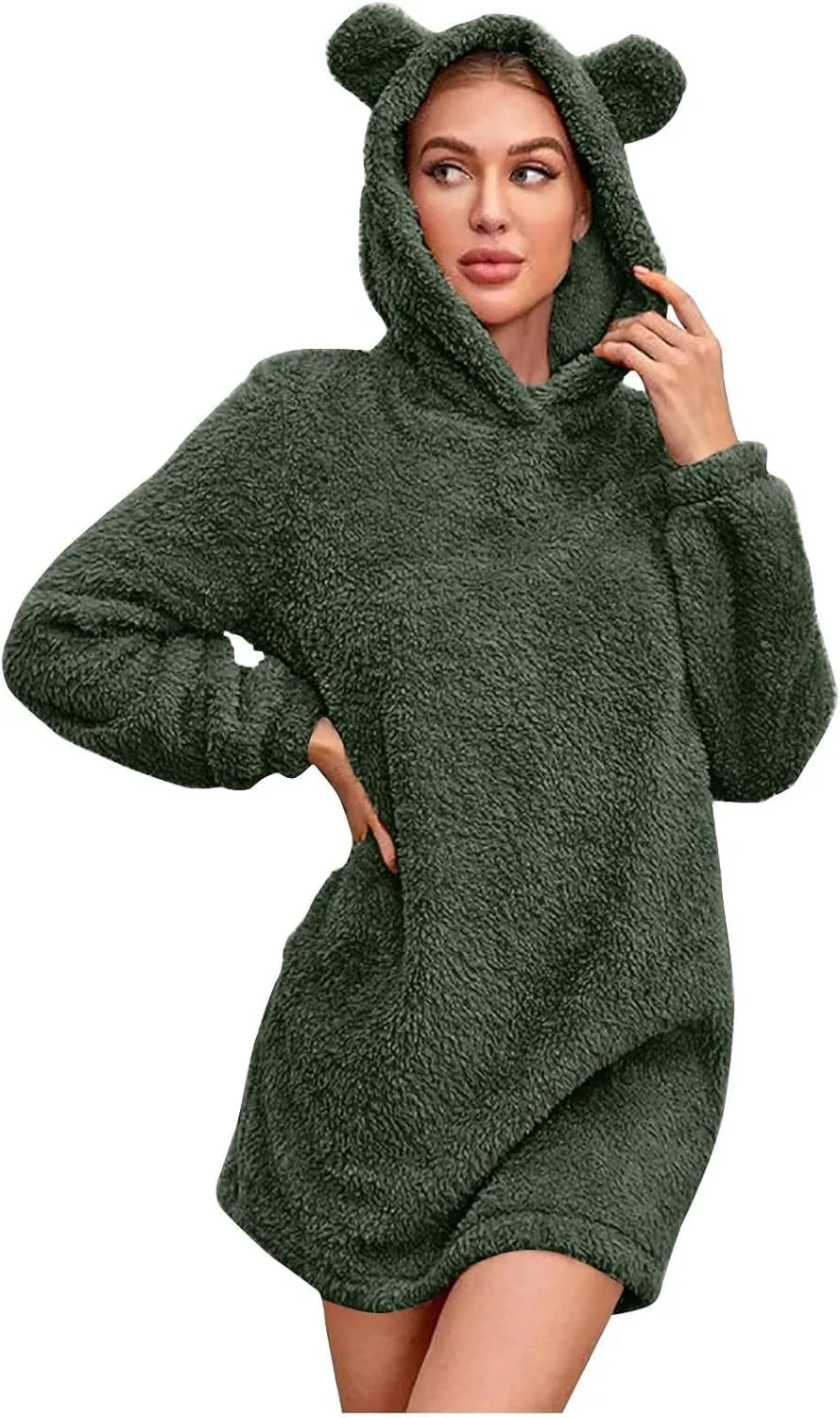 Women's Casual Fall Winter Casual Cute Long Sleeve Solid Color Hoodie Dresses