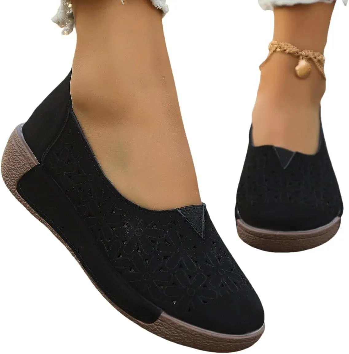 Womens Casual Loafers Shoes Slip On Hollow Out Breathable Walking Shoes Comfort Wear Shoe for Women Nurses Shoe Wide Width Dressy Vintage Closed Toe Sandals 2025 Fashion