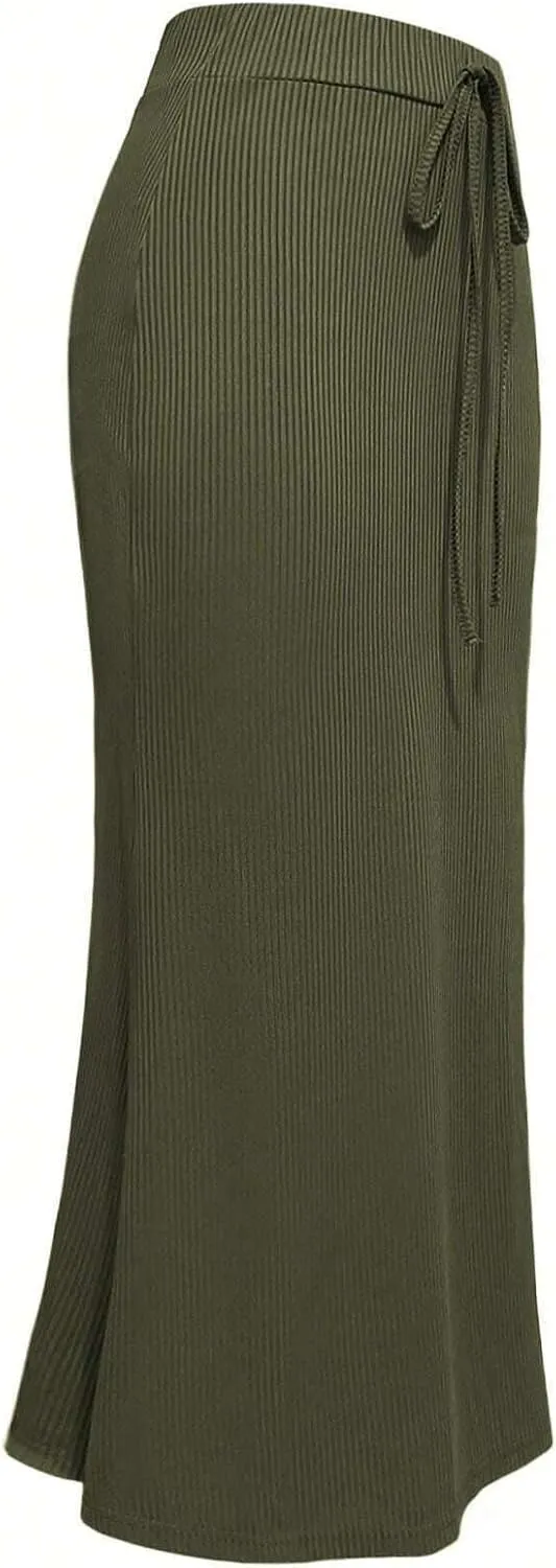 Womens Casual Solid Color Lace-Up Fishtail Skirt Long Skirts for Women