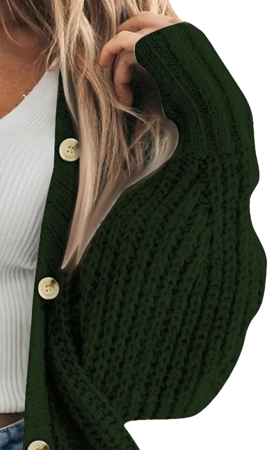 Women's Chunky Knit Open Front Sweater Long Sleeve Lightweight Button Loose Short Cardigan Outerwear Coats 2025
