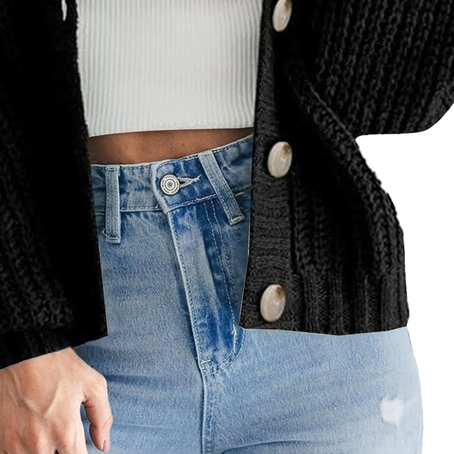 Women's Chunky Knit Open Front Sweater Long Sleeve Lightweight Button Loose Short Cardigan Outerwear Coats 2025
