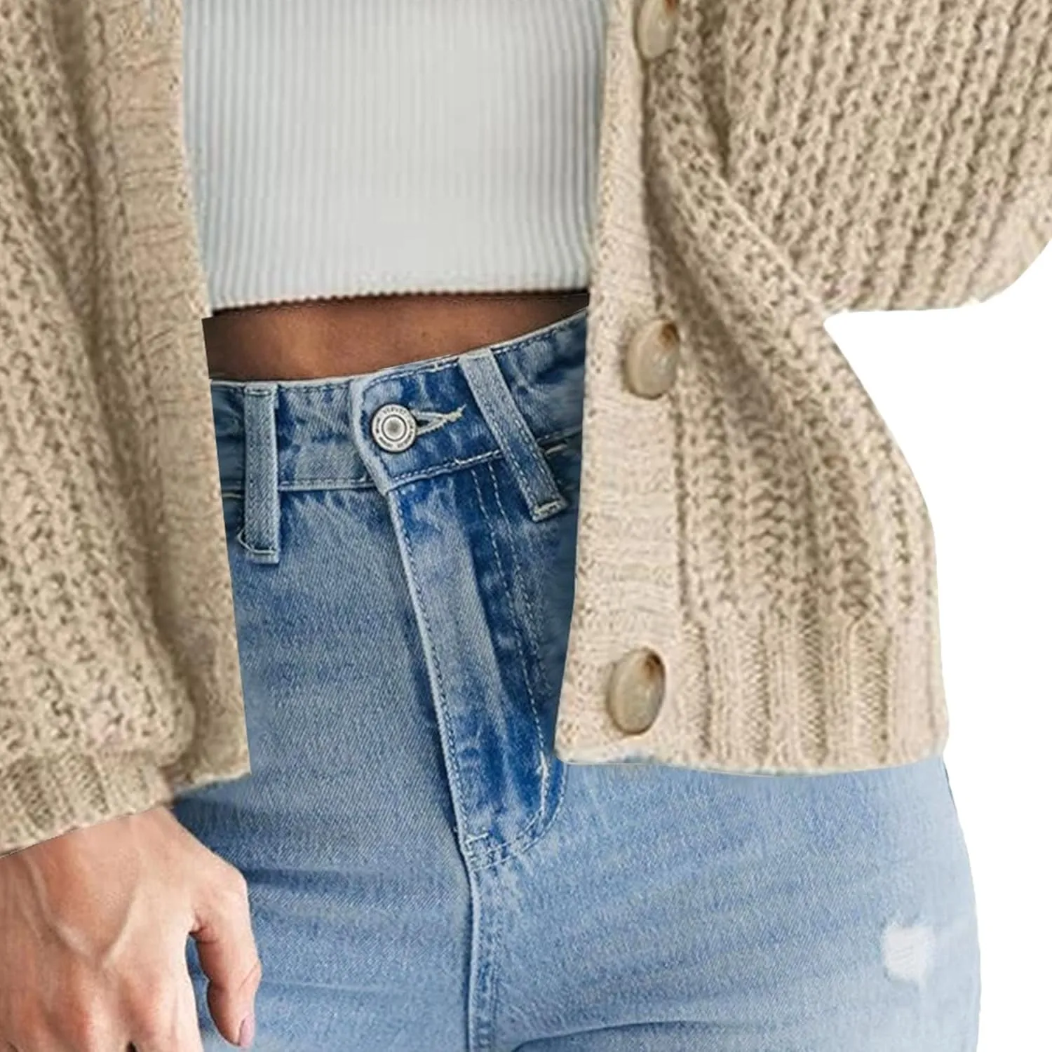 Women's Chunky Knit Open Front Sweater Long Sleeve Lightweight Button Loose Short Cardigan Outerwear Coats 2025