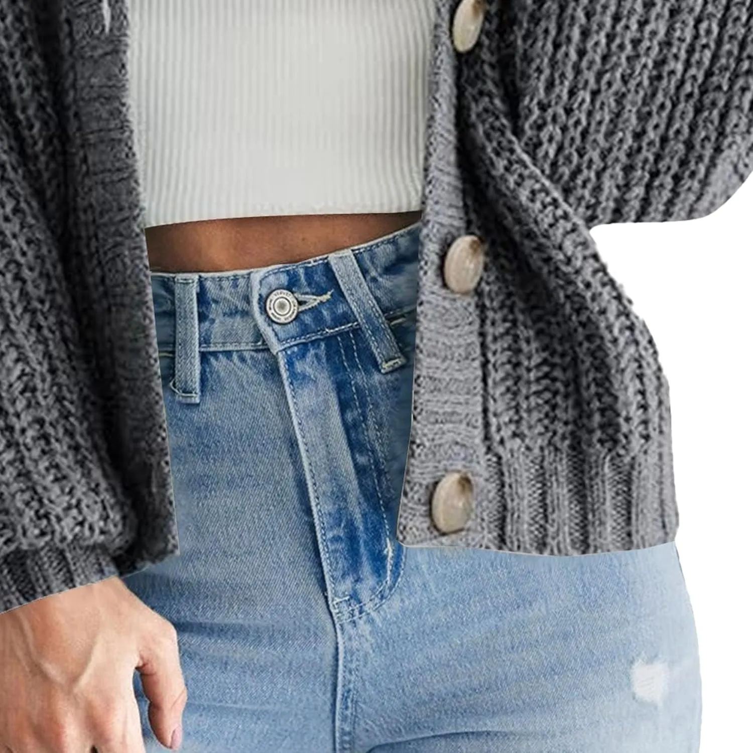 Women's Chunky Knit Open Front Sweater Long Sleeve Lightweight Button Loose Short Cardigan Outerwear Coats 2025