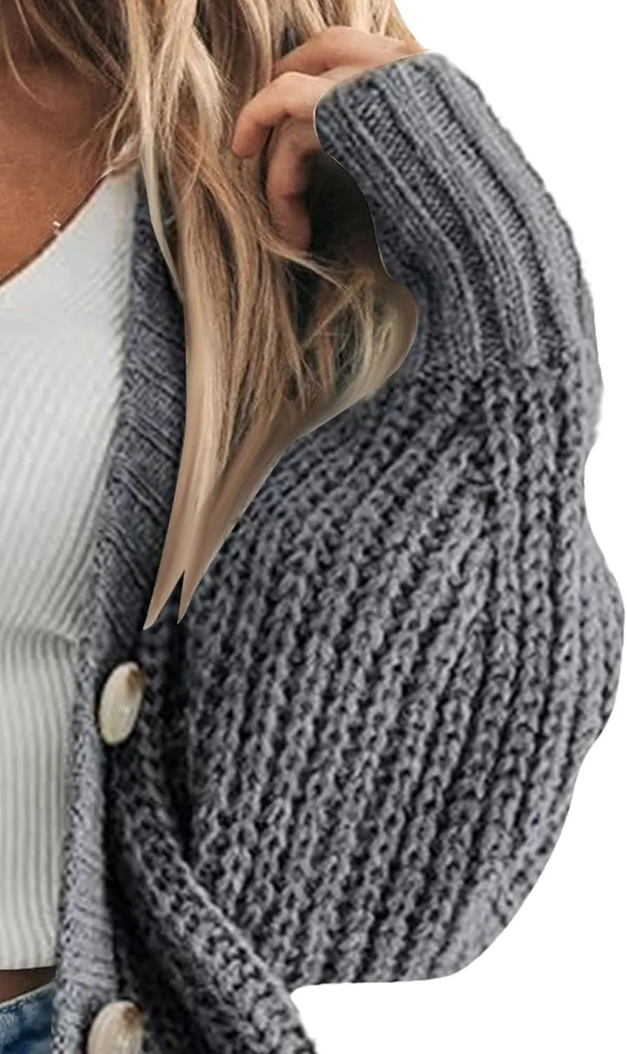 Women's Chunky Knit Open Front Sweater Long Sleeve Lightweight Button Loose Short Cardigan Outerwear Coats 2025