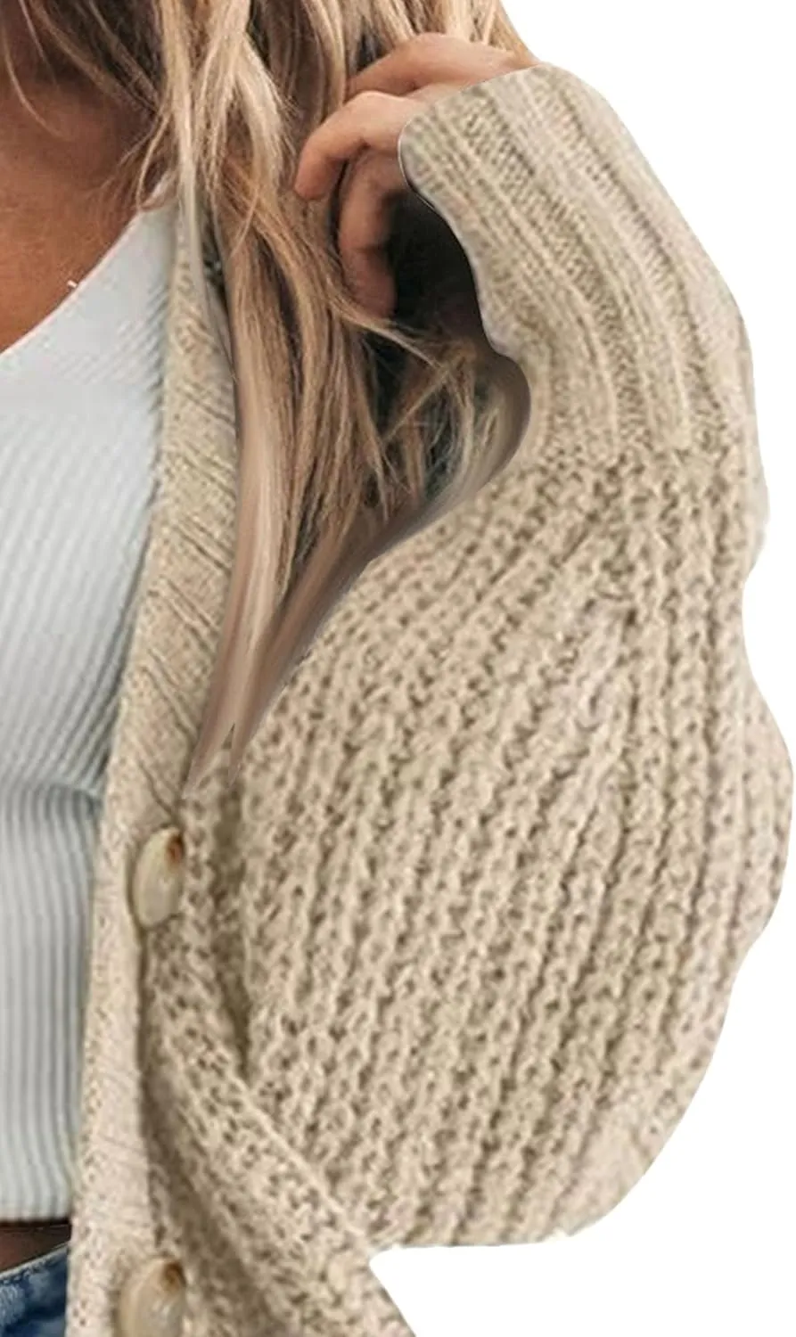 Women's Chunky Knit Open Front Sweater Long Sleeve Lightweight Button Loose Short Cardigan Outerwear Coats 2025