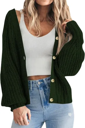 Women's Chunky Knit Open Front Sweater Long Sleeve Lightweight Button Loose Short Cardigan Outerwear Coats 2025